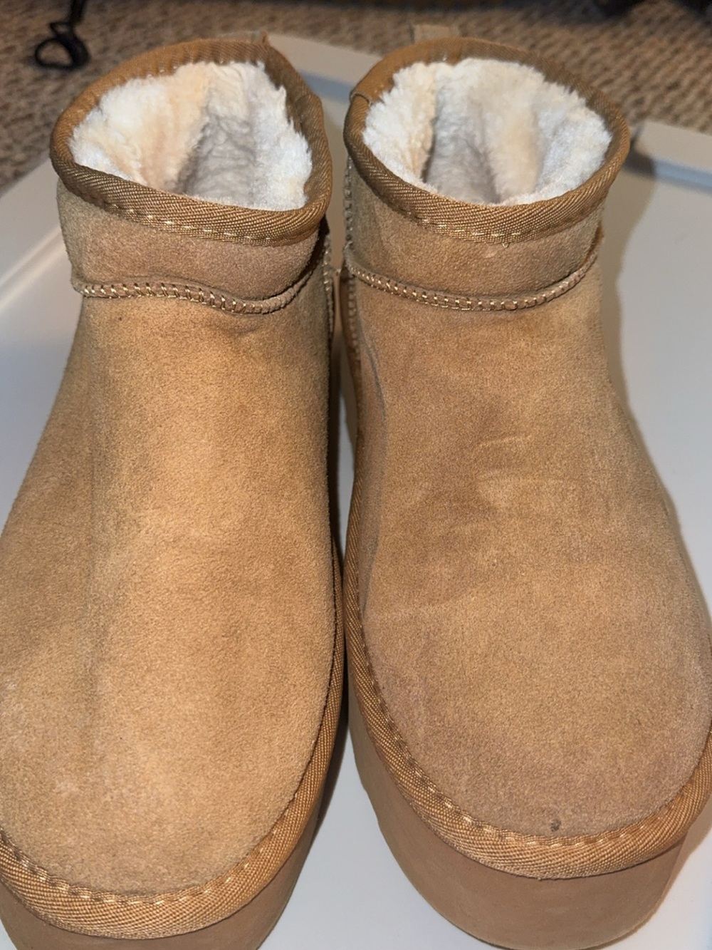 Cushionaire  Tan Suede Winter Ankle Platform Boots with Plush Lining
